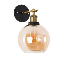 ValueLights Sheridan Industrial Clear Glass Bowl Gold Trim Black Wall Light in Orange - thumbnail 3