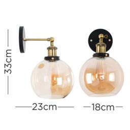 ValueLights Sheridan Industrial Clear Glass Bowl Gold Trim Black Wall Light in Orange - thumbnail 7