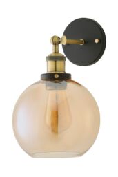 ValueLights Sheridan Industrial Clear Glass Bowl Gold Trim Black Wall Light in Orange - thumbnail 6