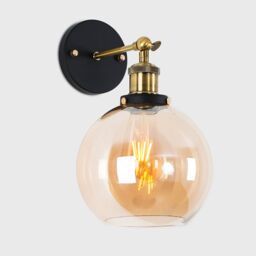 ValueLights Sheridan Industrial Clear Glass Bowl Gold Trim Black Wall Light in Orange