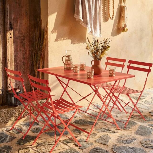 sweeek 4-seater Folding Metal Bistro Garden Table in Terracotta - image 1