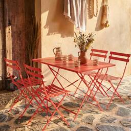 sweeek 4-seater Folding Metal Bistro Garden Table in Terracotta - thumbnail 1
