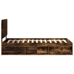 Berkfield Home Bed Frame with Headboard Smoked Oak 90 x 200 cm Solid Pine Wood in Brown - thumbnail 8
