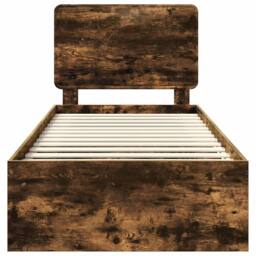 Berkfield Home Bed Frame with Headboard Smoked Oak 90 x 200 cm Solid Pine Wood in Brown - thumbnail 7
