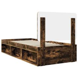 Berkfield Home Bed Frame with Headboard Smoked Oak 90 x 200 cm Solid Pine Wood in Brown - thumbnail 9