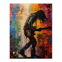 "Artery8 Grunge Rock Music Guitarist Colourful Portrait Wall Art Print - Size: W12"" x H16""" - thumbnail 1