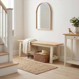 FurnitureboxUK Blakeney Oak & Cream Solid Wood Dining Bench