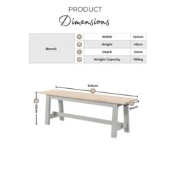 FurnitureboxUK Blakeney Oak & Cream Solid Wood Dining Bench - thumbnail 7