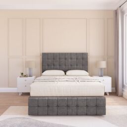 "Sloomy Berlin Divan Bed Base 4 Drawers 12"" Footboard & 54"" Floor Standing Headboard in Grey - Size: Double" - thumbnail 2