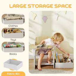 AIYAPLAY Kids Table & Chair Set, Toddler Desk Chair with Storage Bins in White - thumbnail 6