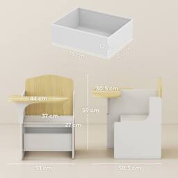 AIYAPLAY Kids Table & Chair Set, Toddler Desk Chair with Storage Bins in White - thumbnail 3