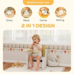 AIYAPLAY Kids Table & Chair Set, Toddler Desk Chair with Storage Bins in White - thumbnail 4
