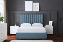 DS Living Evangaline Metallic Blue Panel Ottoman Bed with Headboard - Size: Single - thumbnail 2