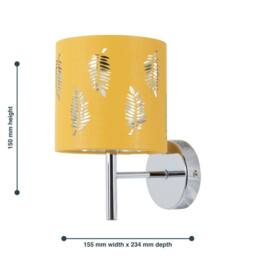 First Choice Lighting Set of 2 Brea - Chrome Wall Lights with Ochre Fern Shades in Silver - thumbnail 6