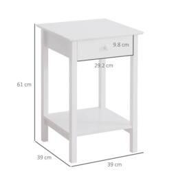 HOMCOM Wooden Bedside Table Cabinet with Drawer Shelf Storage End Side in White - thumbnail 3
