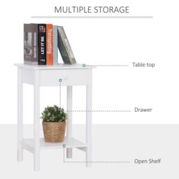 HOMCOM Wooden Bedside Table Cabinet with Drawer Shelf Storage End Side in White - thumbnail 4