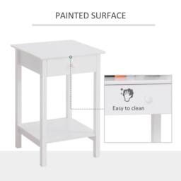 HOMCOM Wooden Bedside Table Cabinet with Drawer Shelf Storage End Side in White - thumbnail 5