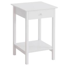 HOMCOM Wooden Bedside Table Cabinet with Drawer Shelf Storage End Side in White - thumbnail 2