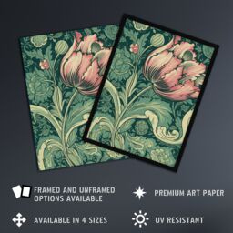 Artery8 Wall Art Print Single Tulip Flower Art Nouveau Painting Pastel Colour Teal Blue Pink William Morris Style Spring Bloom Colourful Bright - thumbnail 2