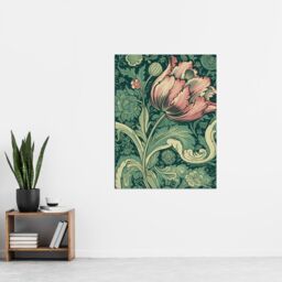 Artery8 Wall Art Print Single Tulip Flower Art Nouveau Painting Pastel Colour Teal Blue Pink William Morris Style Spring Bloom Colourful Bright - thumbnail 4