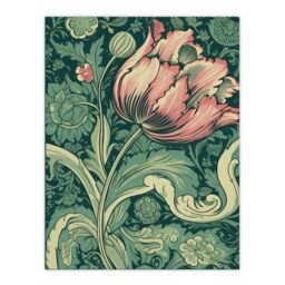 Artery8 Wall Art Print Single Tulip Flower Art Nouveau Painting Pastel Colour Teal Blue Pink William Morris Style Spring Bloom Colourful Bright - thumbnail 1