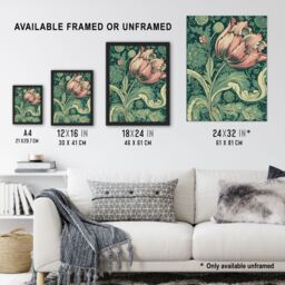 Artery8 Wall Art Print Single Tulip Flower Art Nouveau Painting Pastel Colour Teal Blue Pink William Morris Style Spring Bloom Colourful Bright - thumbnail 3