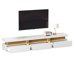ModernLuxe Luxury TV cabinet with faux marble top, gold panel & 3 drawers in White - thumbnail 5