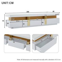 ModernLuxe Luxury TV cabinet with faux marble top, gold panel & 3 drawers in White - thumbnail 8