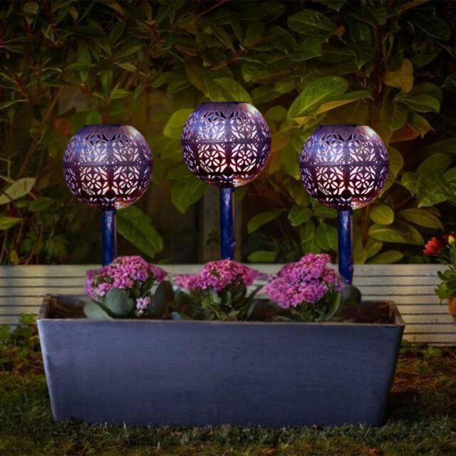 Marco Paul 3 Pack of Bronze Solar Silhouette Orb Stake Lights 40cm in Purple - image 1