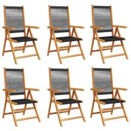 Berkfield Home Reclining Garden Chairs 6 pcs Black Solid Wood Acacia - thumbnail 1
