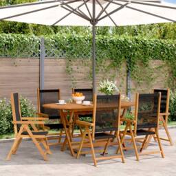Berkfield Home Reclining Garden Chairs 6 pcs Black Solid Wood Acacia - thumbnail 2