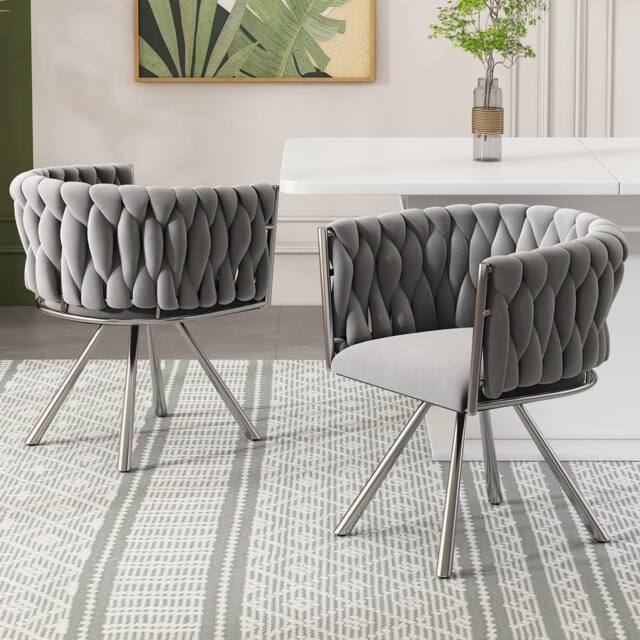 BTM Set of 2/4/6 Velvet Swivel Dining Chair Light Luxury Grey Silver - Size: 4 Pack - image 1