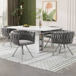 BTM Set of 2/4/6 Velvet Swivel Dining Chair Light Luxury Grey Silver - Size: 4 Pack - thumbnail 4
