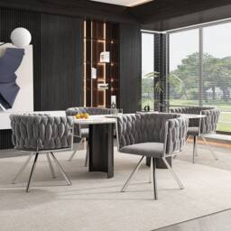 BTM Set of 2/4/6 Velvet Swivel Dining Chair Light Luxury Grey Silver - Size: 4 Pack - thumbnail 3