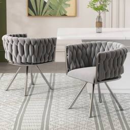 BTM Set of 2/4/6 Velvet Swivel Dining Chair Light Luxury Grey Silver - Size: 4 Pack - thumbnail 1