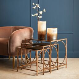 Orsina Geometric Design Nest Of 3 Tables, Modern Design Nesting Tables For Livingroom, Space Saving Small Tables in Brown - thumbnail 1