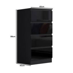 VOGREX Black High Gloss 4 Drawer Bedroom Storage Chest - thumbnail 2