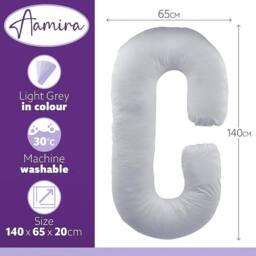 Aamira Light Grey Pregnancy Maternity Pillow, 140x65x20cm C Shape Memory Foam - Size: 140 x 65 x 20 cm - thumbnail 3