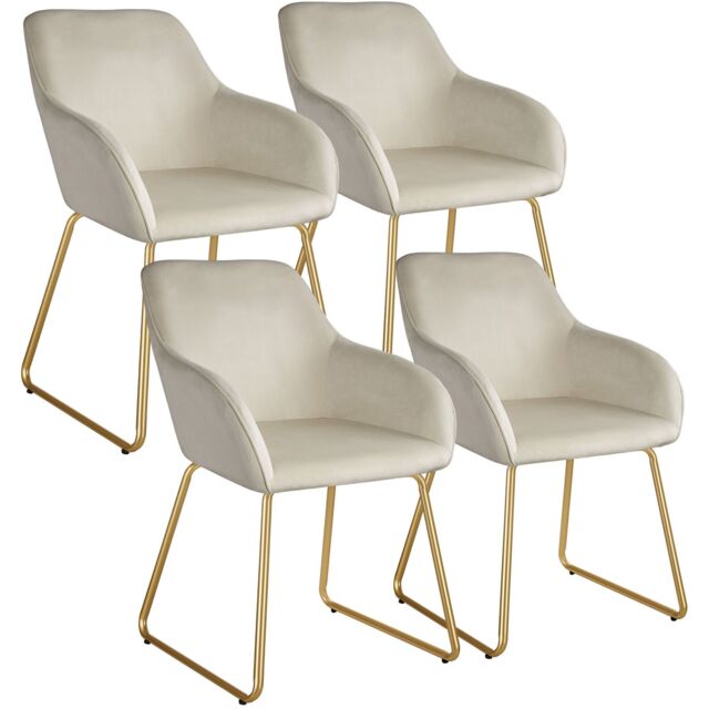 tectake Dining Chair Jeane Set Of 4 - Velvet Look Cream/Gold in Cream - Size: 4 Pack - image 1