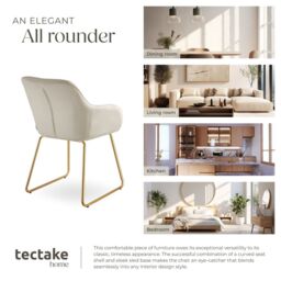 tectake Dining Chair Jeane Set Of 4 - Velvet Look Cream/Gold in Cream - Size: 4 Pack - thumbnail 7