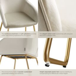 tectake Dining Chair Jeane Set Of 4 - Velvet Look Cream/Gold in Cream - Size: 4 Pack - thumbnail 5