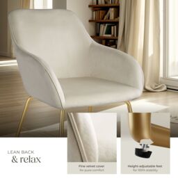tectake Dining Chair Jeane Set Of 4 - Velvet Look Cream/Gold in Cream - Size: 4 Pack - thumbnail 4