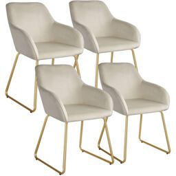 tectake Dining Chair Jeane Set Of 4 - Velvet Look Cream/Gold in Cream - Size: 4 Pack - thumbnail 1