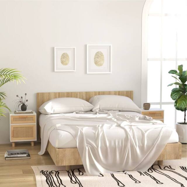 Berkfield Home Decorative Bedside Cabinet White Solid Wood Pine & Natural Rattan - image 1