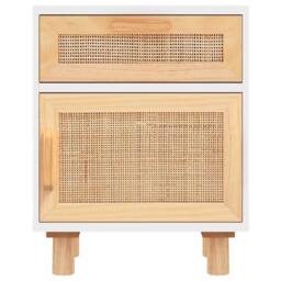 Berkfield Home Decorative Bedside Cabinet White Solid Wood Pine & Natural Rattan - thumbnail 4