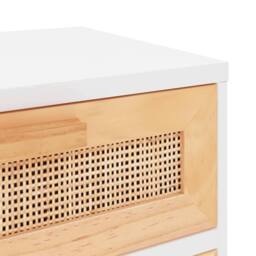 Berkfield Home Decorative Bedside Cabinet White Solid Wood Pine & Natural Rattan - thumbnail 7