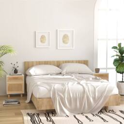 Berkfield Home Decorative Bedside Cabinet White Solid Wood Pine & Natural Rattan - thumbnail 1