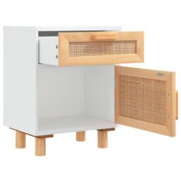 Berkfield Home Decorative Bedside Cabinet White Solid Wood Pine & Natural Rattan - thumbnail 5
