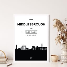 ARTZE Middlesbrough Black & White City Skyline Framed Print SIZE: A2 with White Frame - Size: A4 - thumbnail 2