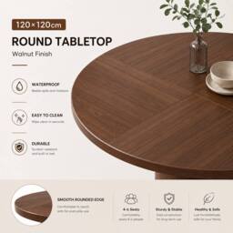 Merax Round Mid-Century Modern Farmhouse Pedestal Dining Table for 4 to 6 in Walnut - thumbnail 5